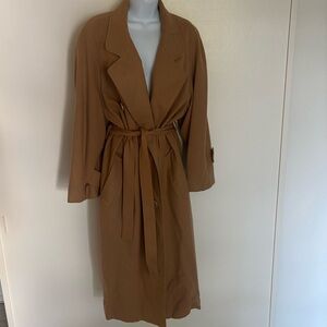 Elegant Tan Trench Coat Double Breasted buttons inside pockets with belt long L